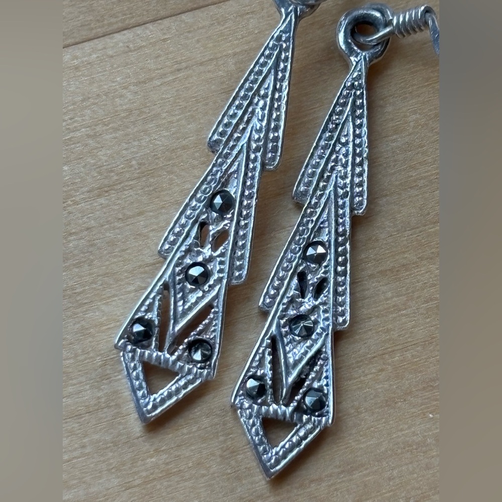 Vintage Art Deco-Inspired Artisan 925 Silver Marcasite Earrings